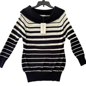 Questions Women S Striped Off Shoulder Boat Neck Sweater Top Black White Metalli